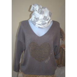 PULL COEUR TAUPE SCANDAL