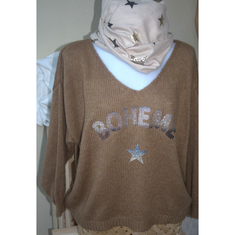 PULL CAMEL BOHEME PAILLETTE