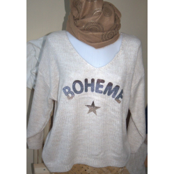 PULL BEIGE BOHEME PAILLETTE