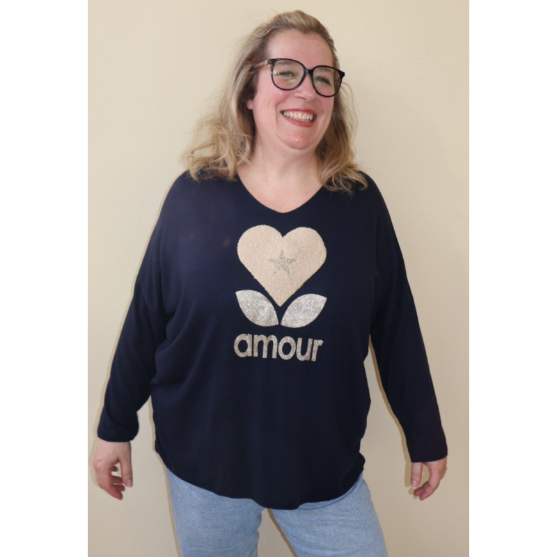 PULL LEGER AMOUR BLEU MARINE