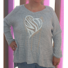 PULL MAILLE GAUFREE COEUR GRIS