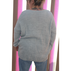 PULL MAILLE GAUFREE COEUR GRIS