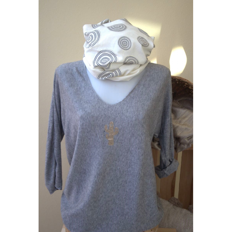 PULL BELLA GRIS CACTUS DORE